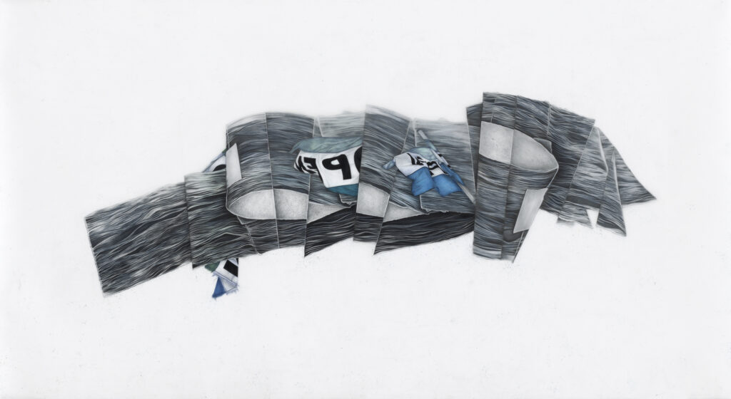 Evelyn Rydz, Folded Waters (Open), Oil Pigment Color Pencils on Duralar, 18" x 36", 2021 __________________________________________