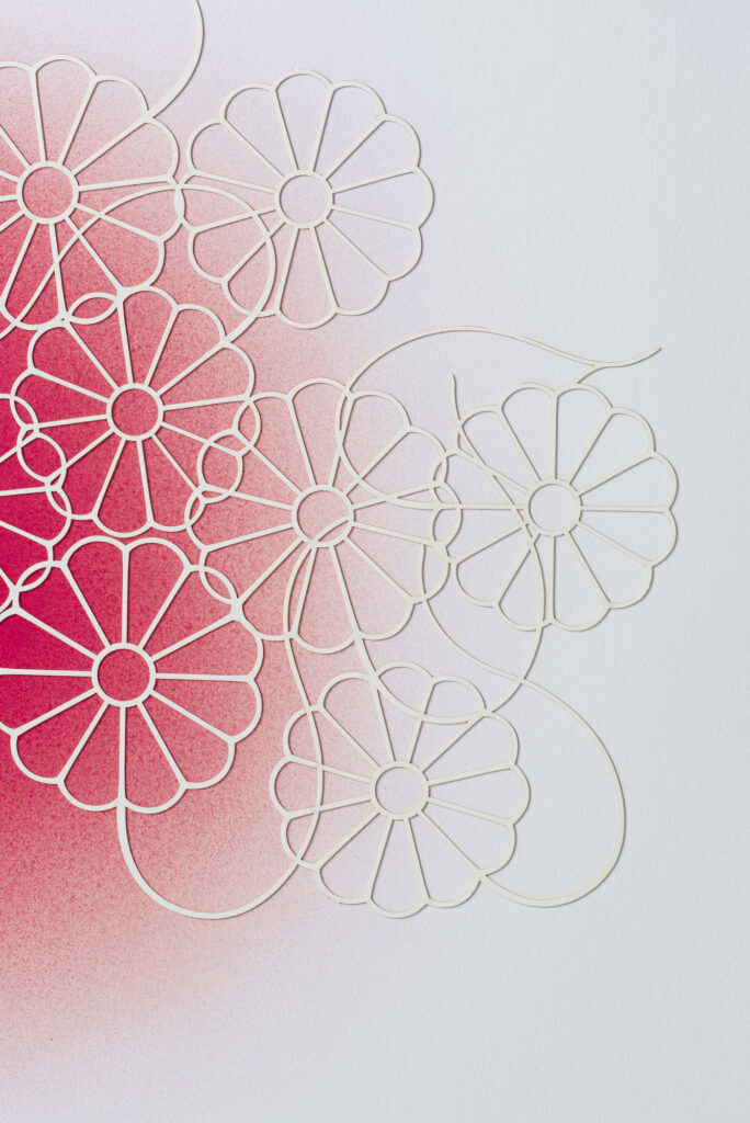Imi Hwangbo, Revel(detail), 24.5 x 19.24 inches, cut paper and digital print, 2022
