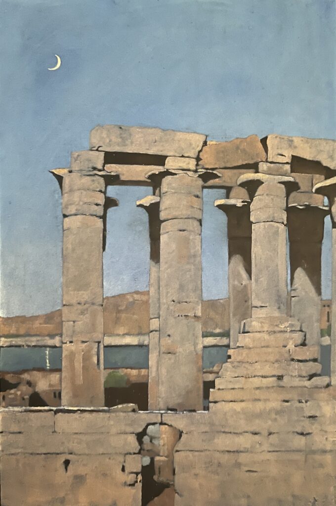 View of the Luxor Temple (aster Joseph Linden Smith), 2023, oil on board, 18 x 12 inches
