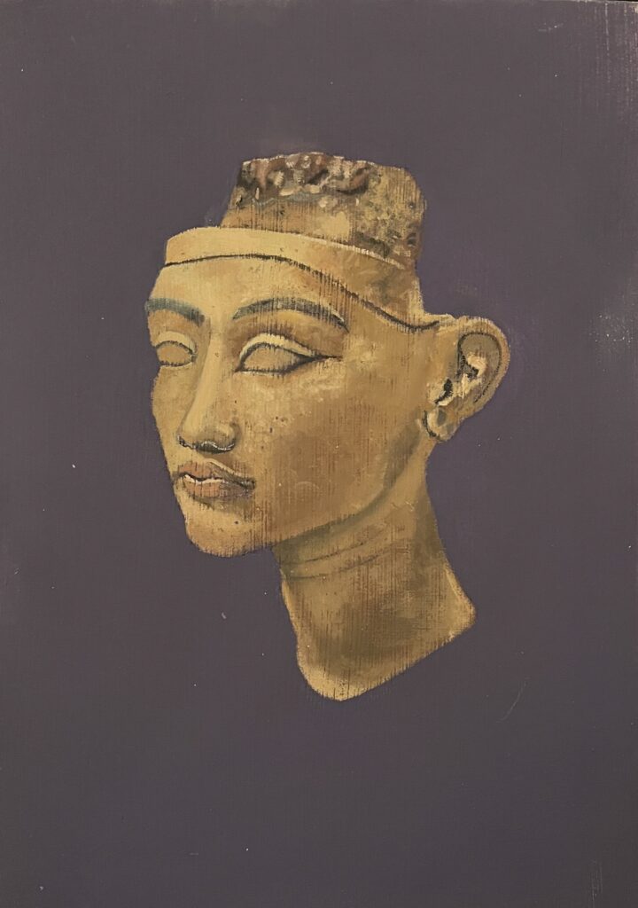 Youthful Nerfertiti, 2021, oil on board, 10 x 7 inches