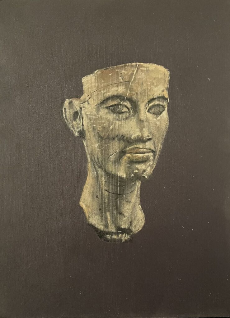 Unfinished Nerfertiti, 2018,oil on board, 10 x 17 inches