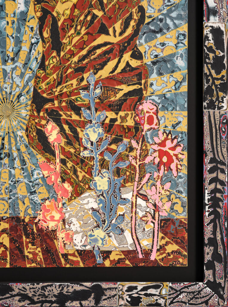 Heather McGill, Tall Poplar, detail,2023, pigment on panel, 20 1/2 x 19 1/2 x 1 1/2 inches