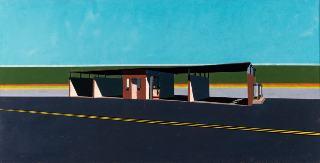 Mark Bradley-Shoup, Abandoned Carwash. Scottsboro, oil on canvas, 12 x 23.75 inches