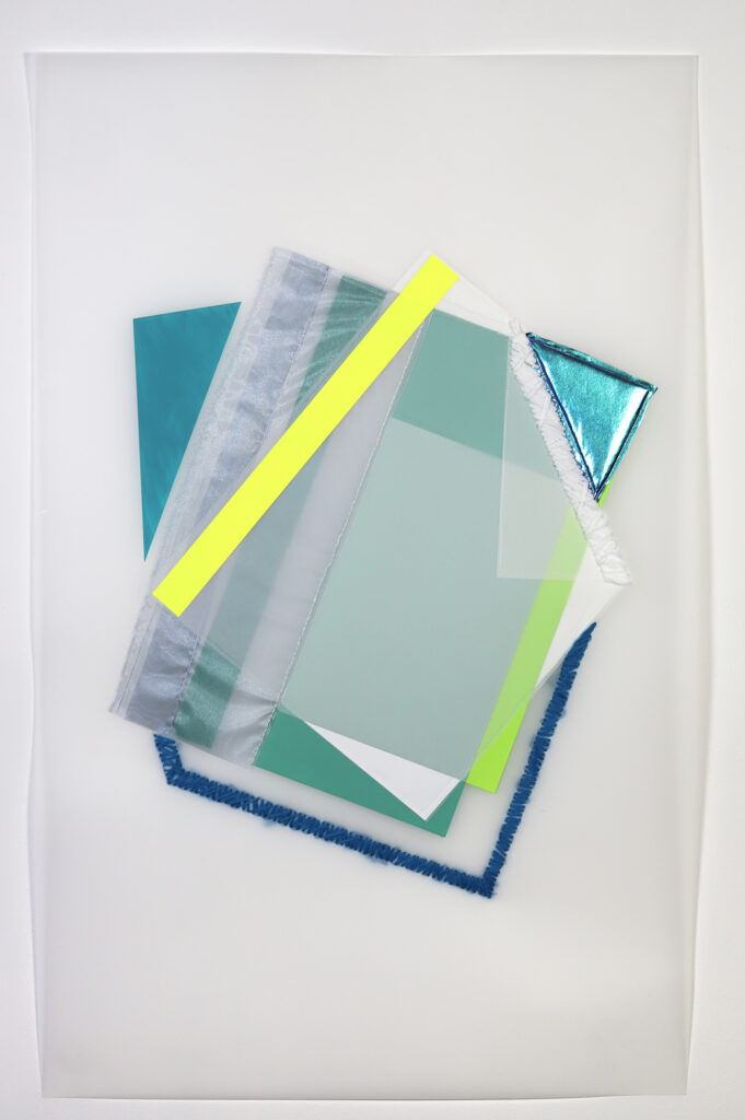 Rachel Hellmann, Angle Notation, 2023, fabric, yarn, acrylic and duralar, 40 x 25 inches