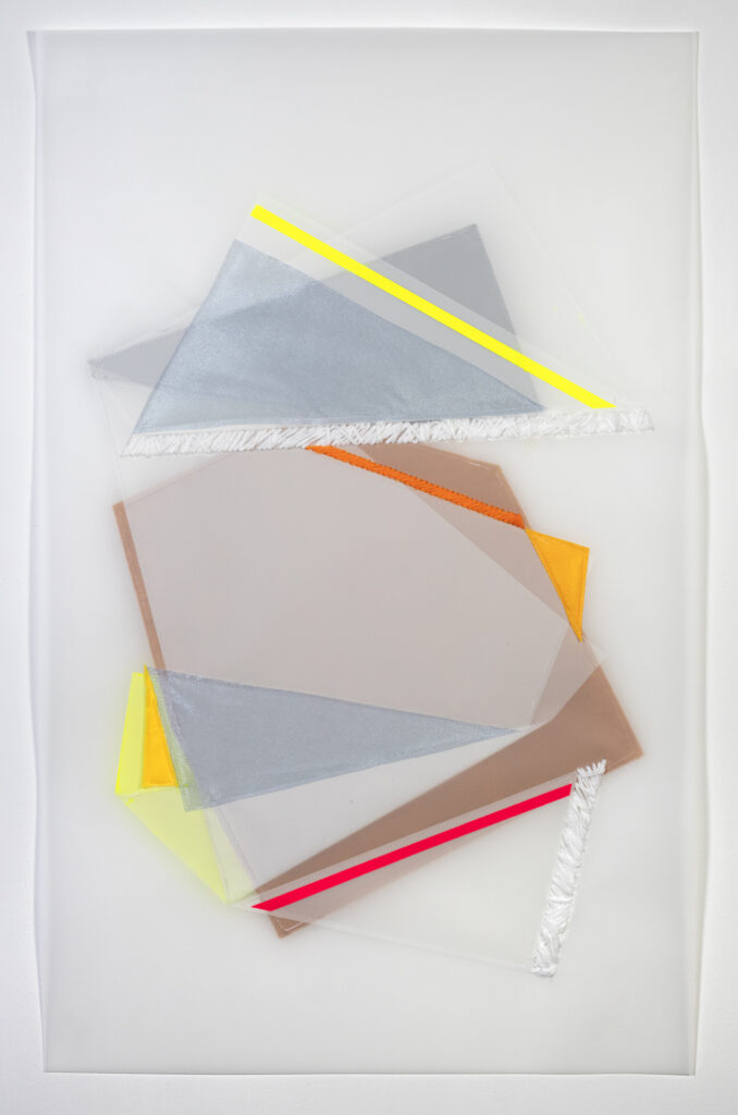 Rachel Hellmann, Identity, 2023, fabric, yarn, acrylic and duralar, 40 x 25 inches