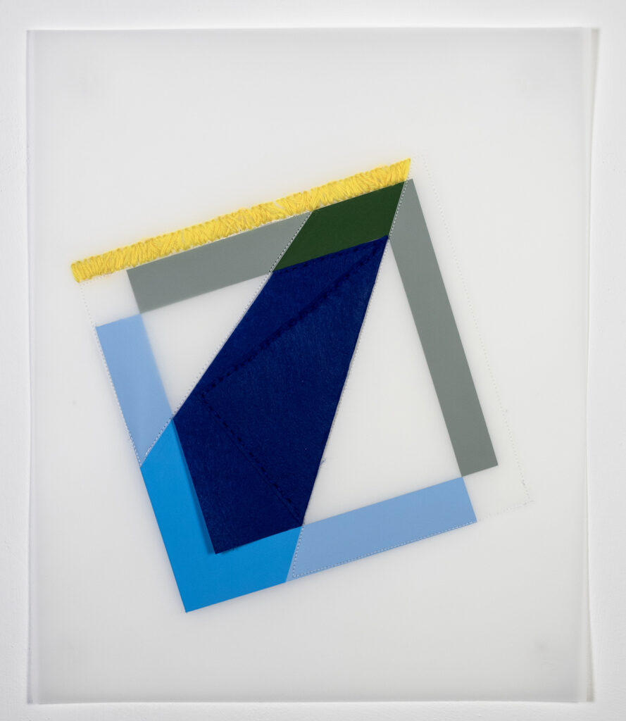 Rachel Hellmann, Anchor, 2023, Fabric, Yarn, Felt, Acrylic Paint on Duralar, 17 x 14 inches