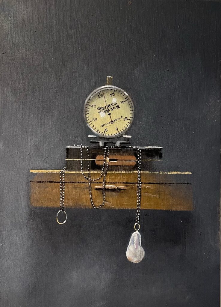 William Ciccariello, Depth Gauge, 2023, oil on board 9 1/2 x 7 inches