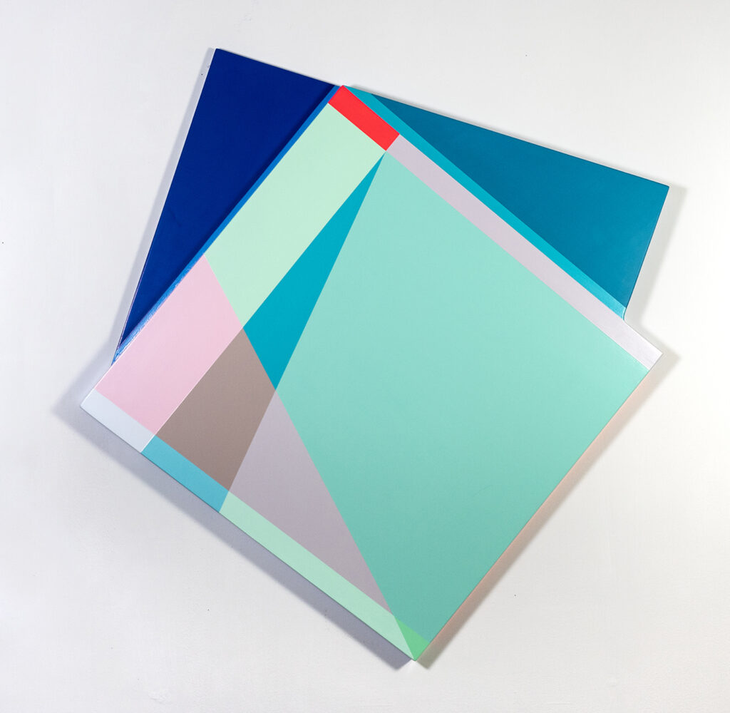 Rachel Hellmann, Angle Wind, 2023, acrylic on wood, 42 x 40 x 2 inches