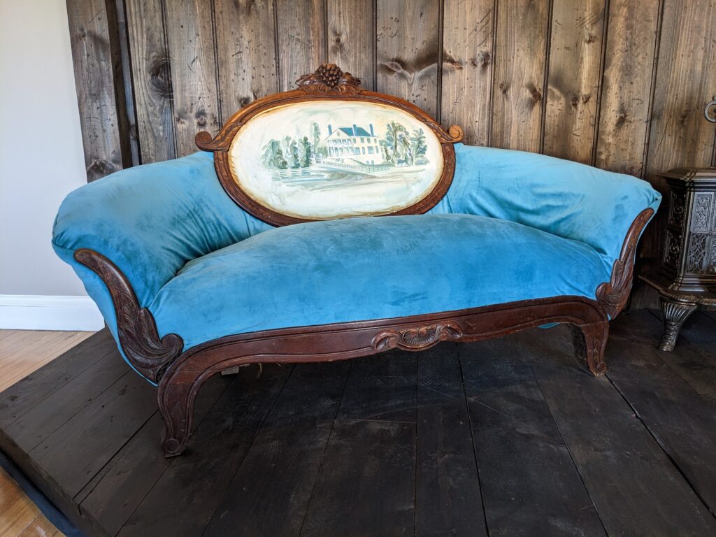 Candice Smith Corby, Lady's Daydream Sofa, velvet, wood, oil painting