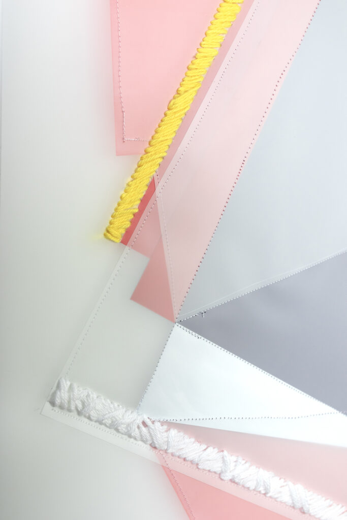 Rachel Hellmann, Memory of Light, 2023, fabric, yarn, acrylic and duralar, 40 x 25 inches